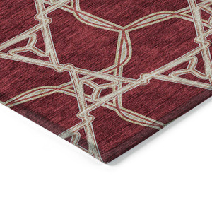 5' X 8' Burgundy And Gold Geometric Washable Indoor Outdoor Area Rug