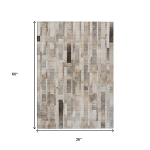 3' X 5' Taupe And Gray Striped Washable Indoor Outdoor Area Rug - Taupe, Gray