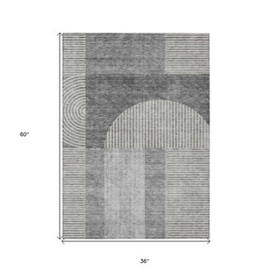 3' X 5' Gray Silver And Charcoal Geometric Washable Indoor Outdoor Area Rug - 608219099725
