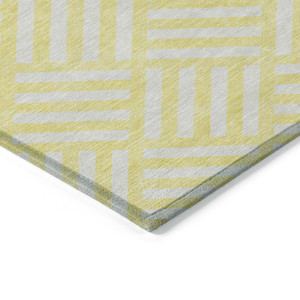 5' X 8' Yellow And Ivory Geometric Washable Indoor Outdoor Area Rug