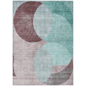 5' X 8' Teal Blue Brown And Beige Geometric Washable Indoor Outdoor Area Rug