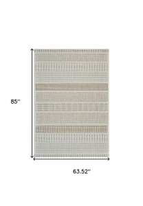 5' X 7' Beige And Brown Geometric Distressed Indoor Outdoor Area Rug