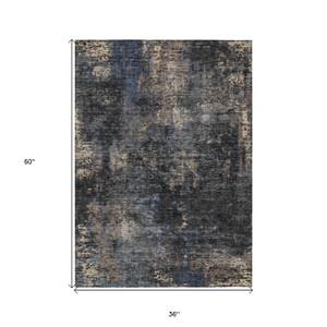 3' X 5' Charcoal Gray And Silver Abstract Washable Indoor Outdoor Area Rug Transitional Style - Charcoal, Gray, Silver Color