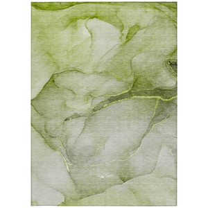 5' X 8' Olive Green Abstract Washable Non Skid Indoor Outdoor Area Rug