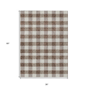 3' X 5' Brown And Beige Plaid Washable Indoor Outdoor Area Rug - Brown, Beige