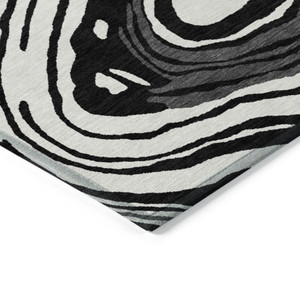 3' X 5' Black Gray And Ivory Abstract Washable Indoor Outdoor Area Rug Transitional Style - Black, Gray, Ivory Color