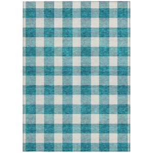 3' X 5' Teal Blue And Gray Plaid Washable Indoor Outdoor Area Rug