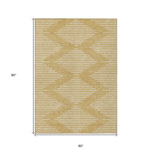 5' X 8' Gold And Ivory Geometric Washable Indoor Outdoor Area Rug - 608219238322