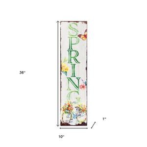 36" Green And White Spring Solid Wood Porch Sign - 880016541793