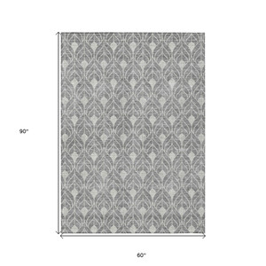 5' X 8' Gray And Light Gray Geometric Washable Indoor Outdoor Area Rug