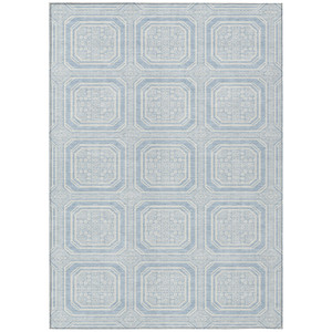 3' X 5' Sky Blue And Ivory Geometric Washable Indoor Outdoor Area Rug Transitional Style - Sky Blue, Ivory Color