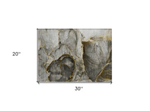 2' X 3' Gray and Gold Abstract Washable Non Skid Indoor Outdoor Area Rug - Gray, Gold