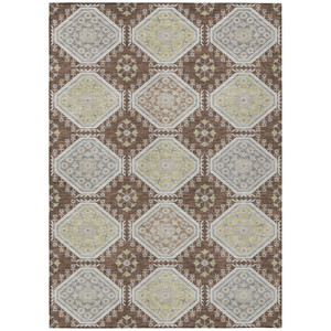 5' X 8' Chocolate And Beige Floral Washable Indoor Outdoor Area Rug - 880016456257