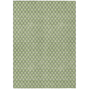 5' X 8' Green And Gray Floral Washable Indoor Outdoor Area Rug