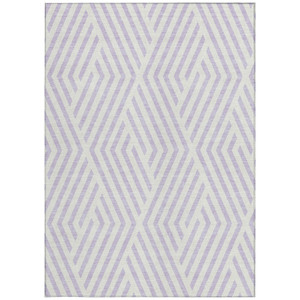 5' X 8' Lavender and Ivory Geometric Washable Non Skid Indoor Outdoor Area Rug