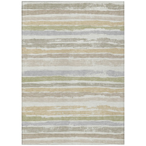 5' X 8' Ivory Beige And Green Striped Washable Indoor Outdoor Area Rug