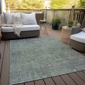 5' X 8' Fern Green And Gray Southwestern Washable Indoor Outdoor Area Rug