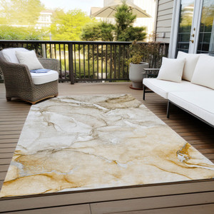 3' X 5' Brown Abstract Washable Non Skid Indoor Outdoor Area Rug Transitional Style - Brown Color