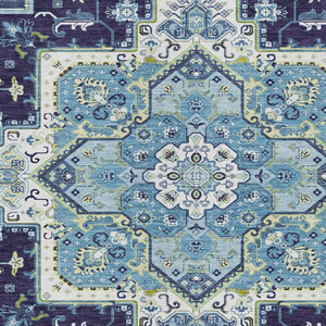 5' X 8' Navy Blue Ivory And Black Oriental Washable Indoor Outdoor Area Rug