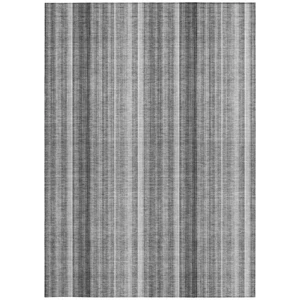 3' X 5' Gray Striped Washable Non Skid Indoor Outdoor Area Rug Transitional Style - Gray Color