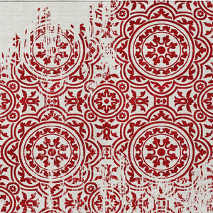 5' X 8' Red And Ivory Medallion Washable Indoor Outdoor Area Rug