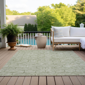 5' X 8' Artichoke Green And Ivory Geometric Washable Indoor Outdoor Area Rug Transitional Style - Artichoke Green, Ivory Color