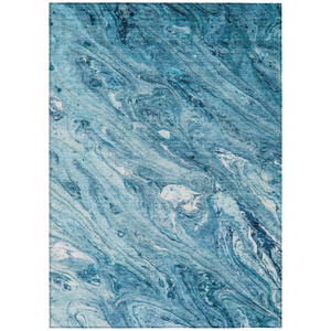 5' X 8' Sky Blue And Navy Blue Abstract Washable Indoor Outdoor Area Rug