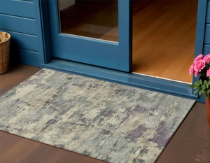 3' X 5' Sage Gray And Plum Abstract Washable Indoor Outdoor Area Rug