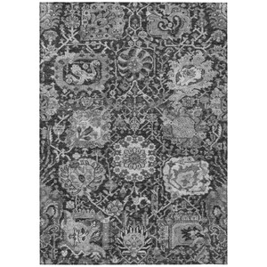 5' X 8' Gray And Ash Gray Damask Washable Indoor Outdoor Area Rug