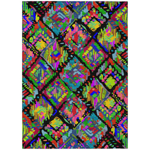 3' X 5' Black Yellow And Green Geometric Washable Indoor Outdoor Area Rug