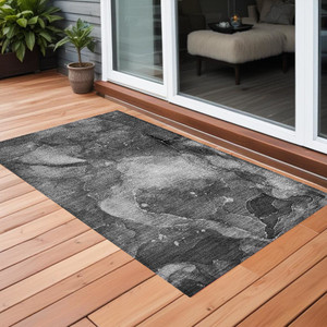 2' X 3' Gray Abstract Washable Non Skid Indoor Outdoor Area Rug - 608219281984