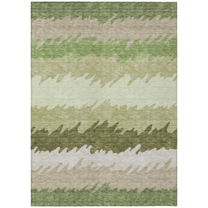 3' X 5' Beige And Olive Green Striped Washable Indoor Outdoor Area Rug