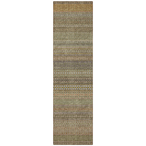 2' X 8' Khaki Striped Washable Indoor Outdoor Runner Rug