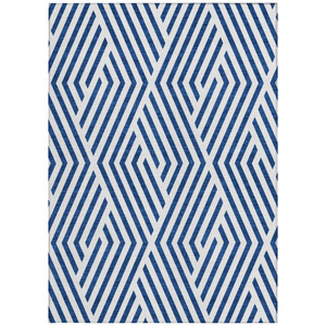3' X 5' Navy and White Geometric Washable Non Skid Indoor Outdoor Area Rug
