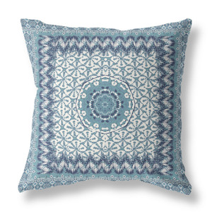 20” Blue White Holy Floral Indoor Outdoor Throw Pillow