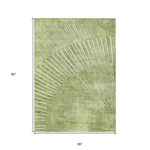 3' X 5' Sage Abstract Washable Non Skid Indoor Outdoor Area Rug