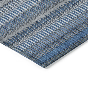 3' X 5' Denim Blue And Ivory Striped Washable Indoor Outdoor Area Rug