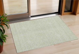 3' X 5' Artichoke Green And Gray Geometric Washable Indoor Outdoor Area Rug