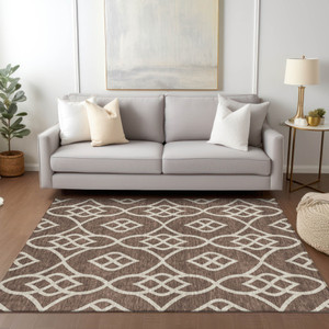 5' X 8' Chocolate And Ivory Trellis Washable Indoor Outdoor Area Rug