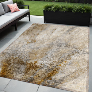 5' X 8' Brown Abstract Washable Non Skid Indoor Outdoor Area Rug - Brown