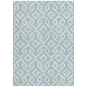 5' X 8' Sky Blue And Ivory Geometric Washable Indoor Outdoor Area Rug - Sky Blue, Ivory