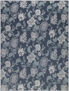 8' X 10' Navy Blue Sky Blue And Ivory Floral Indoor Outdoor Area Rug - Navy Blue, Sky Blue, Ivory