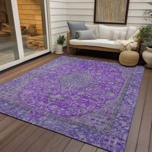 5' X 8' Purple And Gray Medallion Washable Indoor Outdoor Area Rug