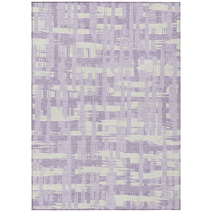 3' X 5' Lavender Lilac And Ivory Striped Washable Indoor Outdoor Area Rug