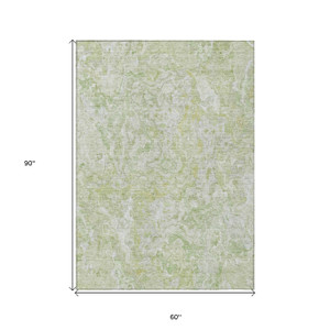 5' X 8' Artichoke Green And Fern Green Abstract Washable Indoor Outdoor Area Rug Transitional Style - Artichoke Green, Fern Green Color