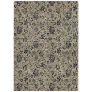 5' X 8' Brown Beige And Chocolate Floral Washable Indoor Outdoor Area Rug