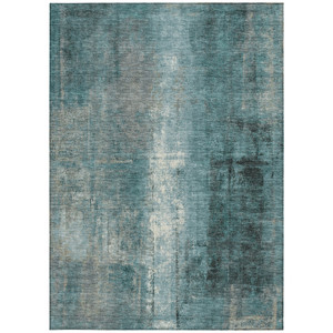 5' X 8' Teal Blue And Ivory Abstract Washable Indoor Outdoor Area Rug - 880016545104