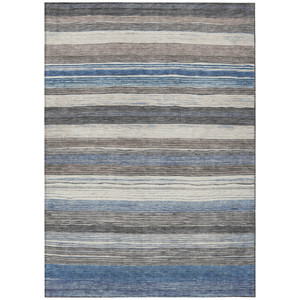 5' X 8' Denim Blue Beige And Taupe Striped Washable Indoor Outdoor Area Rug