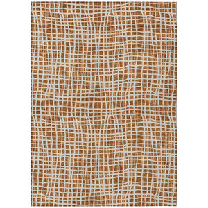 3' X 5' Orange Beige And Copper Striped Washable Indoor Outdoor Area Rug