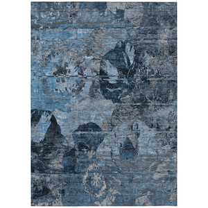5' X 8' Blue And Dark Blue Floral Washable Indoor Outdoor Area Rug